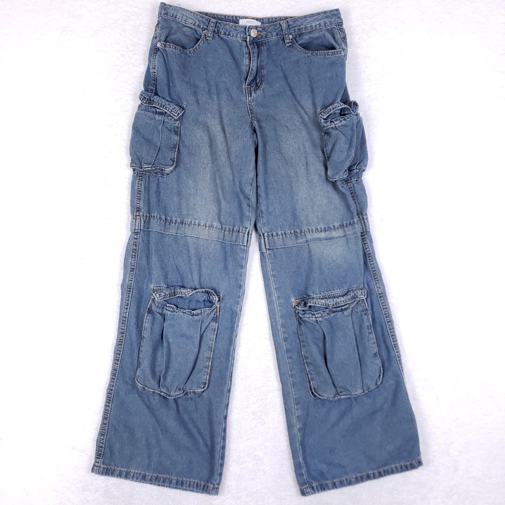 Forever 21‎ Premium Wide Leg Cargo Jeans 28 Blue